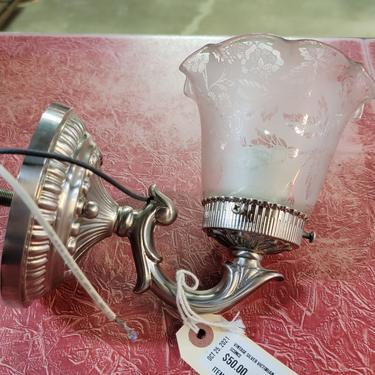 Vintage Silver Victorian-Style Sconce with Floral Shade