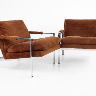Thayer Coggin Mid Century Flatbar Chrome Lounge Chairs - Pair- mcm 