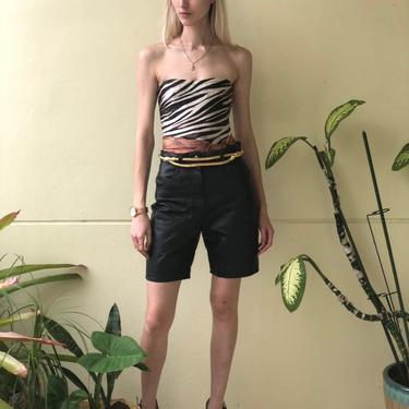 Virtual Garage Sale / Vintage Leather Shorts / Black Leather Eighties Shorts / Hot Pants / Avant Garde Hipster Long Shorts / Epsprit Sport 