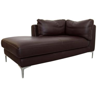 Contemporary Modernist Nicoletti Brown Leather Chaise Lounge Sofa Italy 