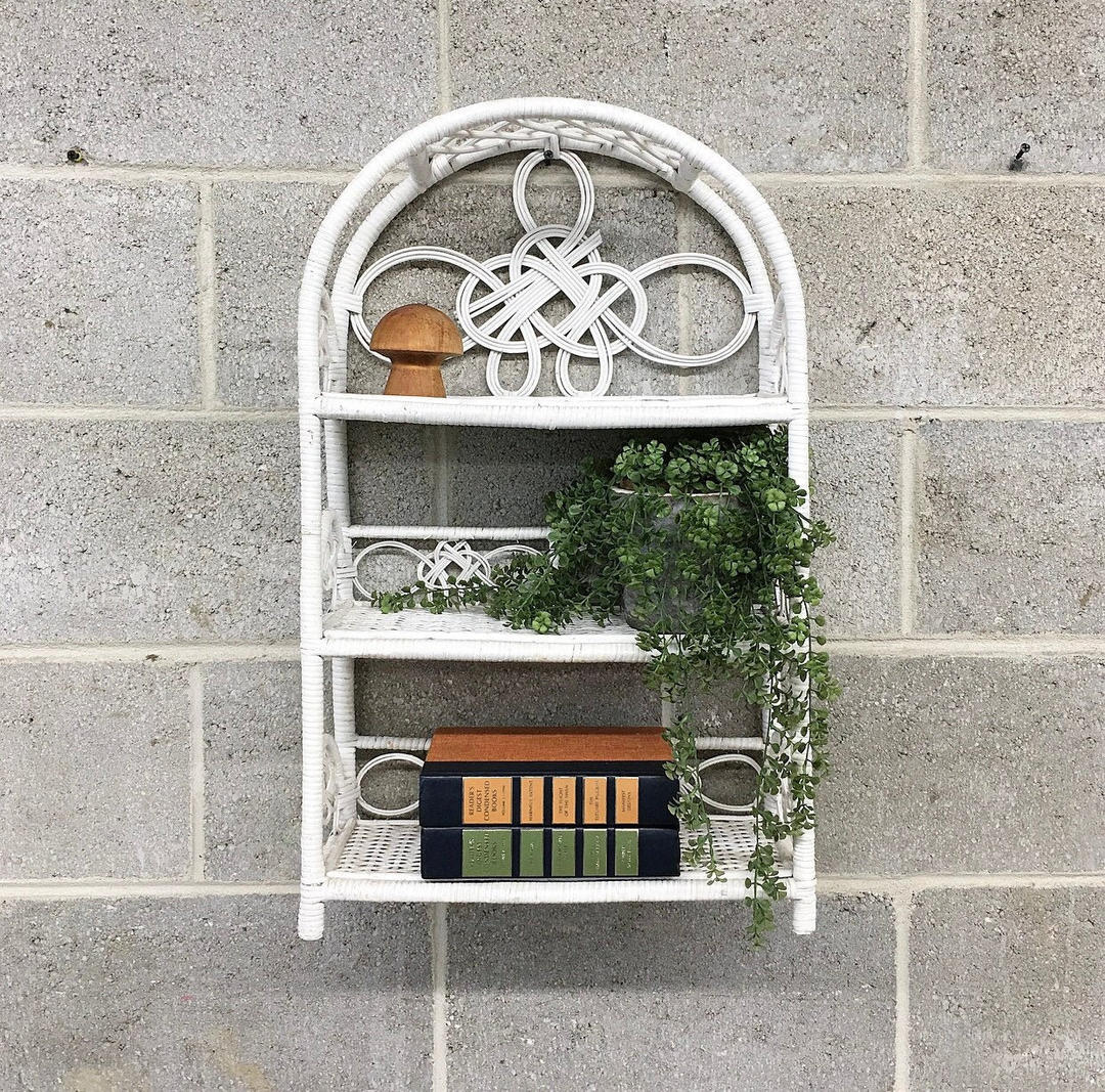 Vintage Wicker Rack Retro 1980s Bohemian + White + Three Tier + Woven ...