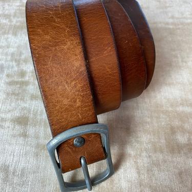 Men’s leather belt mahogany brown belt~ silver -gray tone buckle chunky Unisex style 1990’s wide belts Grunge hipster size LG- XL 
