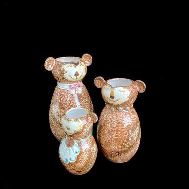 Vintage Modern Italian Pottery Set of 3 Koala Family Figural Pitchers Italy Ceramics 