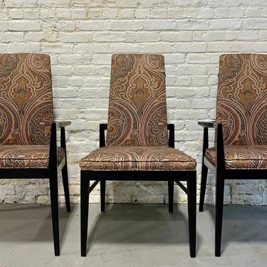 Mid Century Modern Paisley Ebonized Dining Chairs, Set of Three 