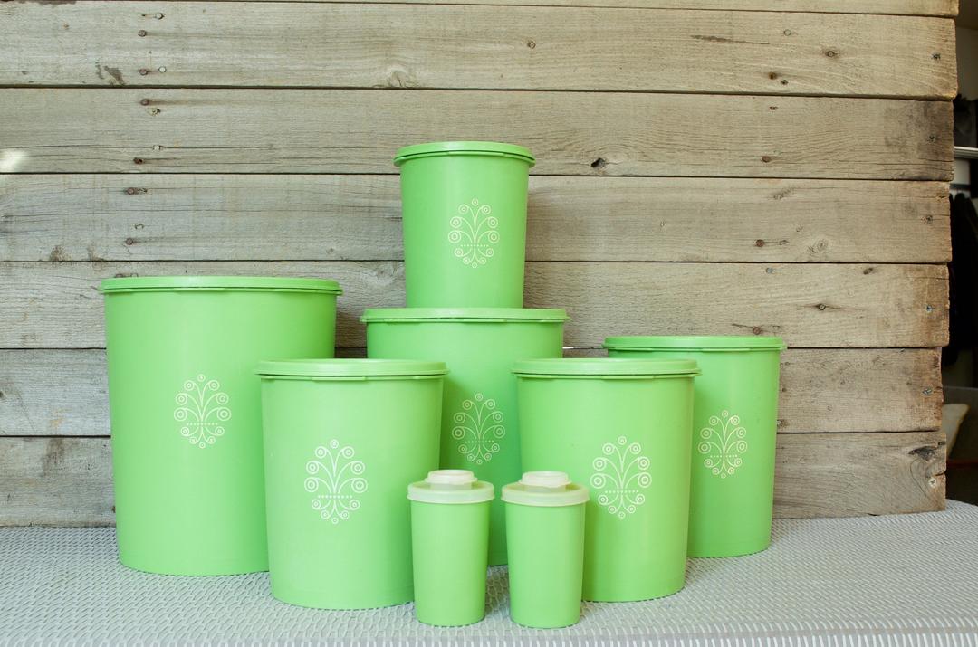 Vintage Green Tupperware Canisters Apple Green Kitchen Canisters 2 Retro  Tupperware Canisters Servalier 