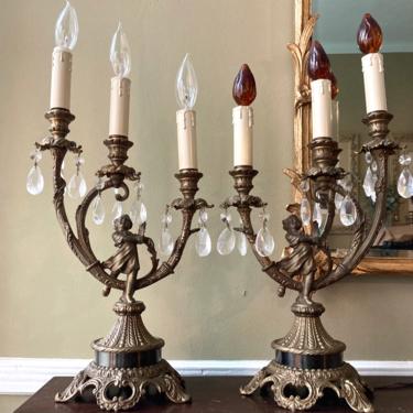 Pair Electric Candelabras Three Candle Dancing Girl 