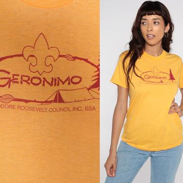 Camp Geronimo Shirt BOY SCOUTS Shirt 80s Theodore Roosevelt Council Arizona Screen Stars Tshirt Graphic Vintage 1980s Camping Small S 