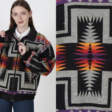 Vintage Black Pendleton Jacket 80s Rainbow Ethnic Striped