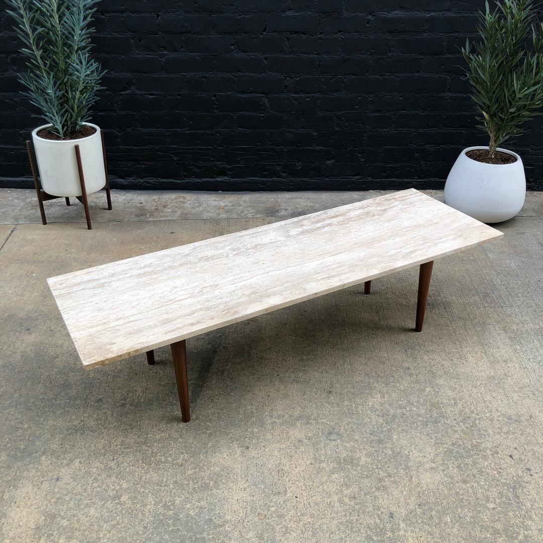 MidCentury Modern Travertine Top Coffee Table Vintage Supply East
