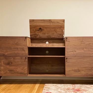READY TO SHIP - Solid Walnut Flip Top Record Console 