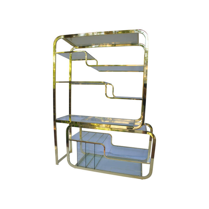 Mid Century Modern Milo Baughman Brass And Glass Etagere By