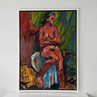 70's Vintage Figurative Nude Woman Abstract Painting . 