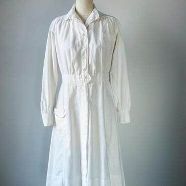 1920s Dress Linen Uniform Nurse Shirtwaist Day M 