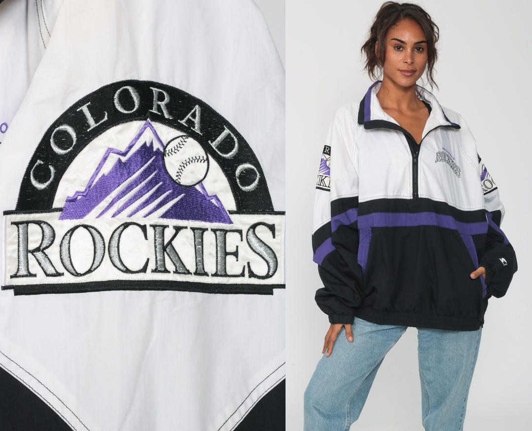 Vintage COLORADO ROCKIES Color Block 1990s Vintage Hoodie 