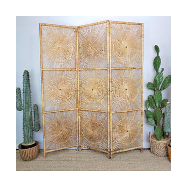 RESERVED FOR ABBIE | Shipping profile only for Vintage Rattan Sunburst Screen | Boho Wicker Room Divider | Mcm Bamboo Partition Collapsible 