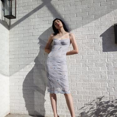 DOLCE &amp; GABBANA 90s Grey Sequin Lace Bustier Dress