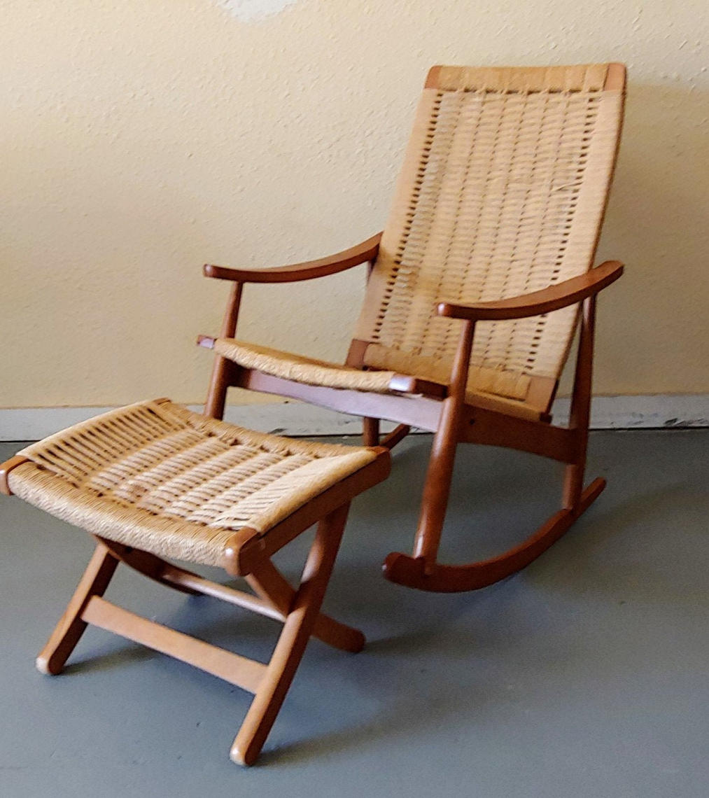 Hans Wegner Style Rope Rocker and Ottoman Made in Yugoslavia Mod and Ozzie Annapolis MD