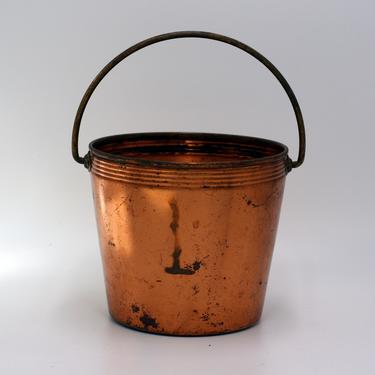 vintage West Bend copper planter or small bucket with brass handle 