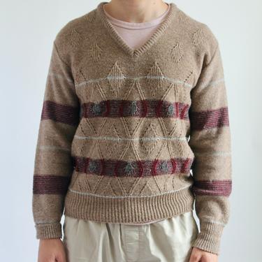 Wool Blend V-neck Sweater Medium 1970's 