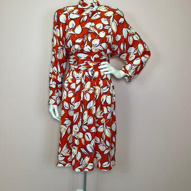 Vtg 1980s Adele Simpson bright floral silk mini dress 