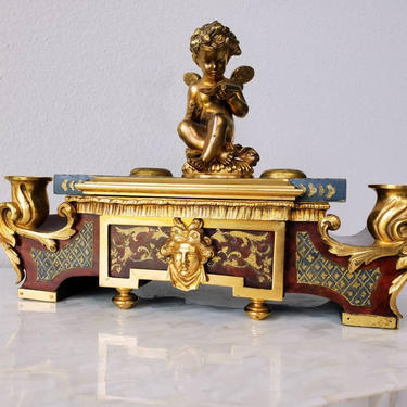 19th Century French Louis XV Style Ormolu Mounted Encrier Desk Inkstand 