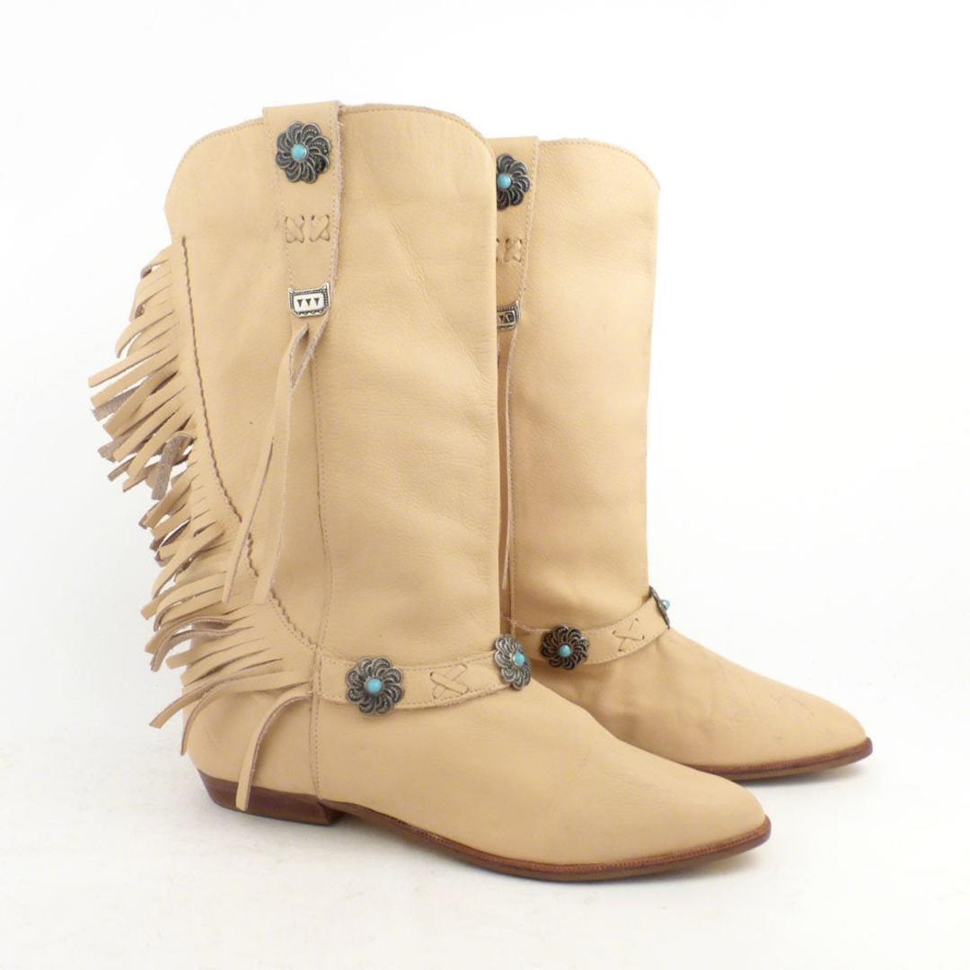 LJ Simone Boots Vintage 1980s Flat Leather Fringe Natural Tan | Pure  Vintage Clothing | Stadium District - Tacoma, WA