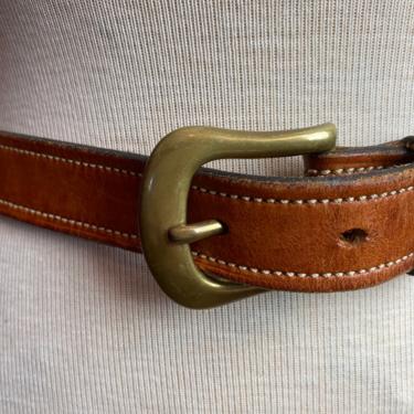 VTG mahogany brown leather skinny belt Boho Americana style classic 1990’s medium brown brass buckle fits size 27 wait to 31 waist Medium 