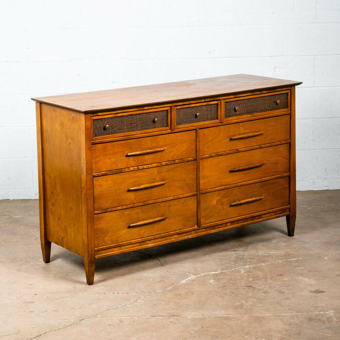 Mid Century Modern Credenza Dresser Angelus Walnut 9 Drawer American