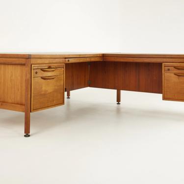 Jens Risom Mid Century Walnut L Shaped Corner Desk - mcm 