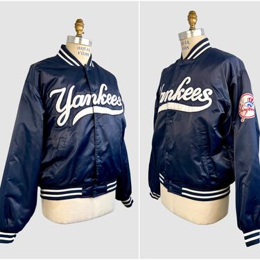 Maker of Jacket Men Jackets White Yankees Vintage 80s New York Satin