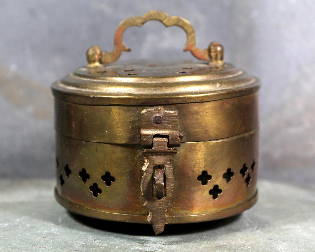 Vintage Brass Incense Box - Circular Pierced Brass Trinket Box | Bixley ...