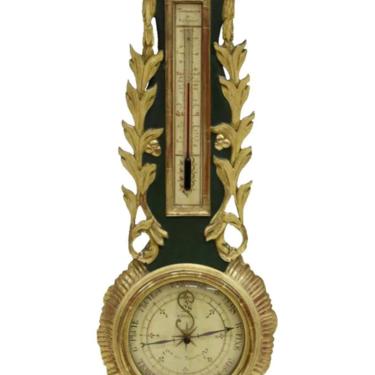 18th/19th Century French Louis XVI Selon Torricelli Giltwood Barometer & Thermometer 