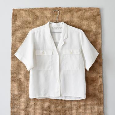vintage boxy blouse, white button down shirt, size M 