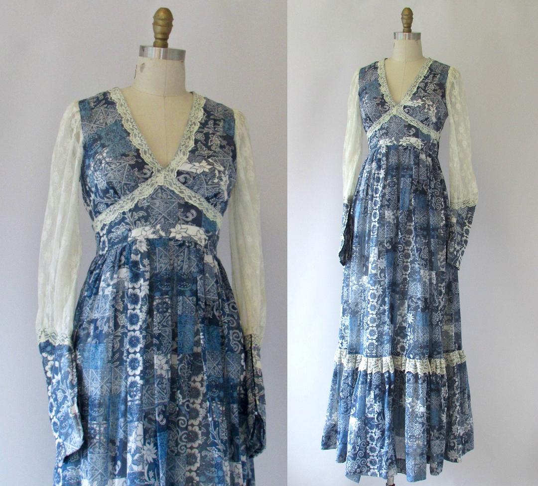 PATCH COUNTY Vintage 70s Dress | 1970s Gunne Sax Bandana Patchwork ...