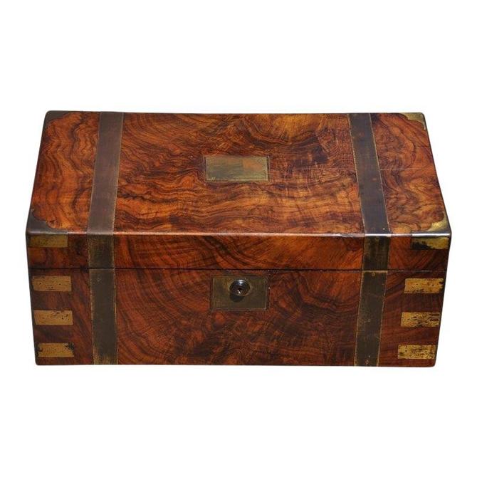 Antique Campaign Chest Lap Desk Box W Black Leather Interior By