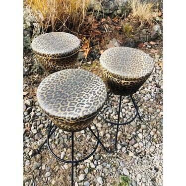 Vintage Mid Century Barstools Leopard Motif S/3 