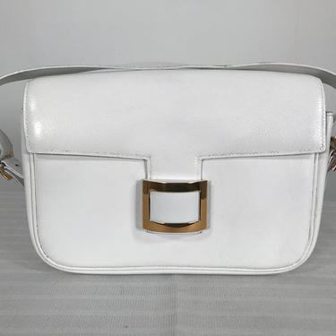 Vintage Hermes White Flap Front Tab Closure Gold Hardware 1980s