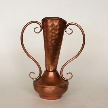 vintage gregorian copper vase with scroll handles 