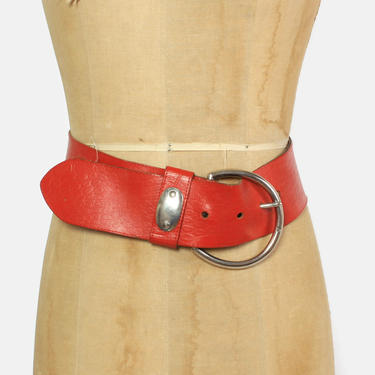 Vintage 80s Red Leather Belt / 1980s Wide Belt | Lucky  display picture 1