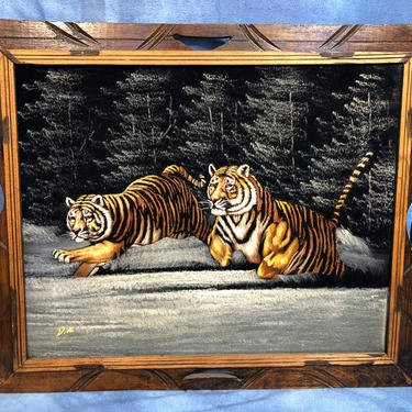 Vintage Velvet Tiger Moonlight Painting Tiki Bar Era Home Decor VTG 2024 21