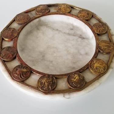 Vintage Italian Marble Bowl With Zodiac Motif 