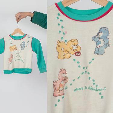 Vintage Care Bear Kids Sweatshirt - Size 6 | 80s Color Block Graphic Pullover 