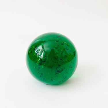 Vintage Green Art Glass Sphere Paperweight 