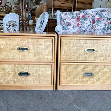Pair of Woven Rattan Night Stands