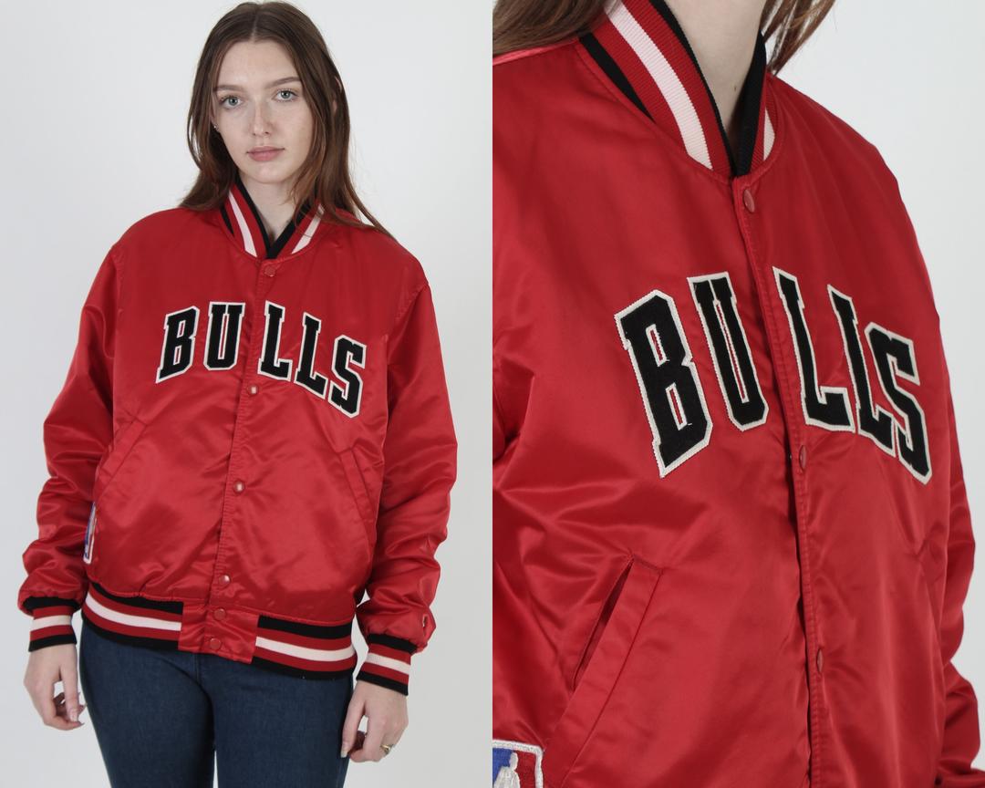 Vintage 80s Chicago Bulls Starter Jacket Mens L Satin NBA Basketball Red  USA