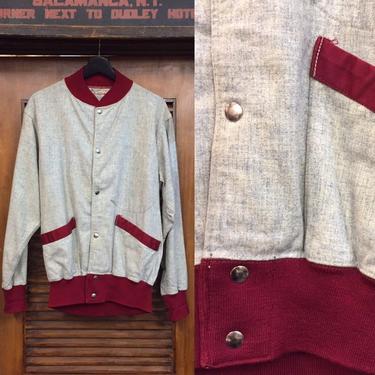 Vintage 1950’s Two-Tone Patch Pocket Style Athletic Jacket, Bomber Collar, Wool,  Team Sport, Vintage Clothing 