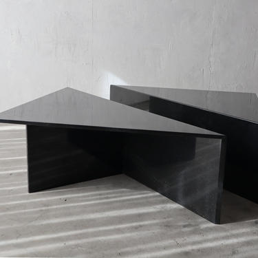 2-Piece Triangle Postmodern Black Granite Coffee Table 