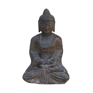 Chinese Gray Stone Small Sitting Buddha Amitabha Shakyamuni Statue cs7155E 