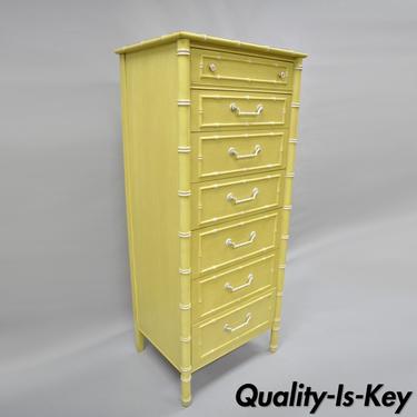 Vintage Thomasville Faux Bamboo Allegro Lingerie Chest of Drawers Yellow Dresser