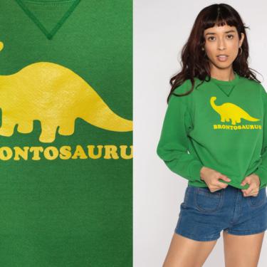 Vintage Dinosaur Sweatshirt Brontosaurus Shirt 80s Dino Slouchy Graphic 1980s Women Novelty Print Green Medium 